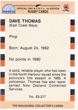 1991 Regina NZRFU 1st Edition #83 Dave Thomas Back